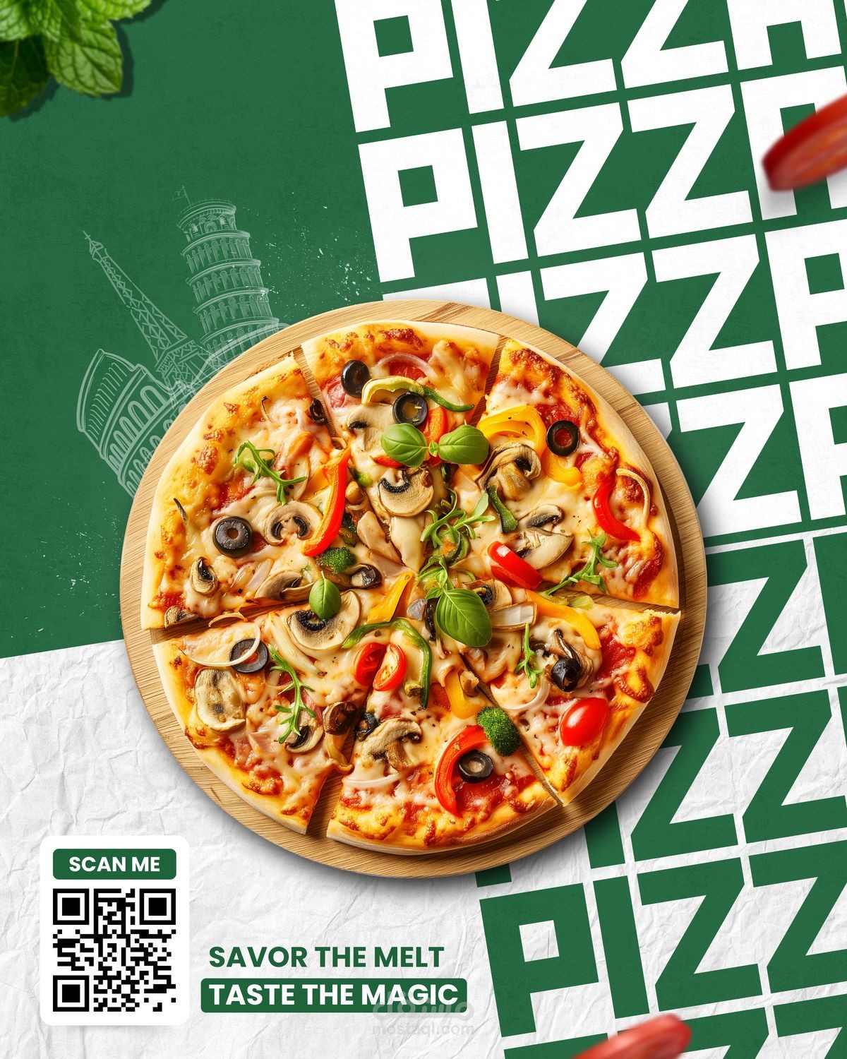 تصميم إعلان احترافي لمطعم Pizza – Social Media Post