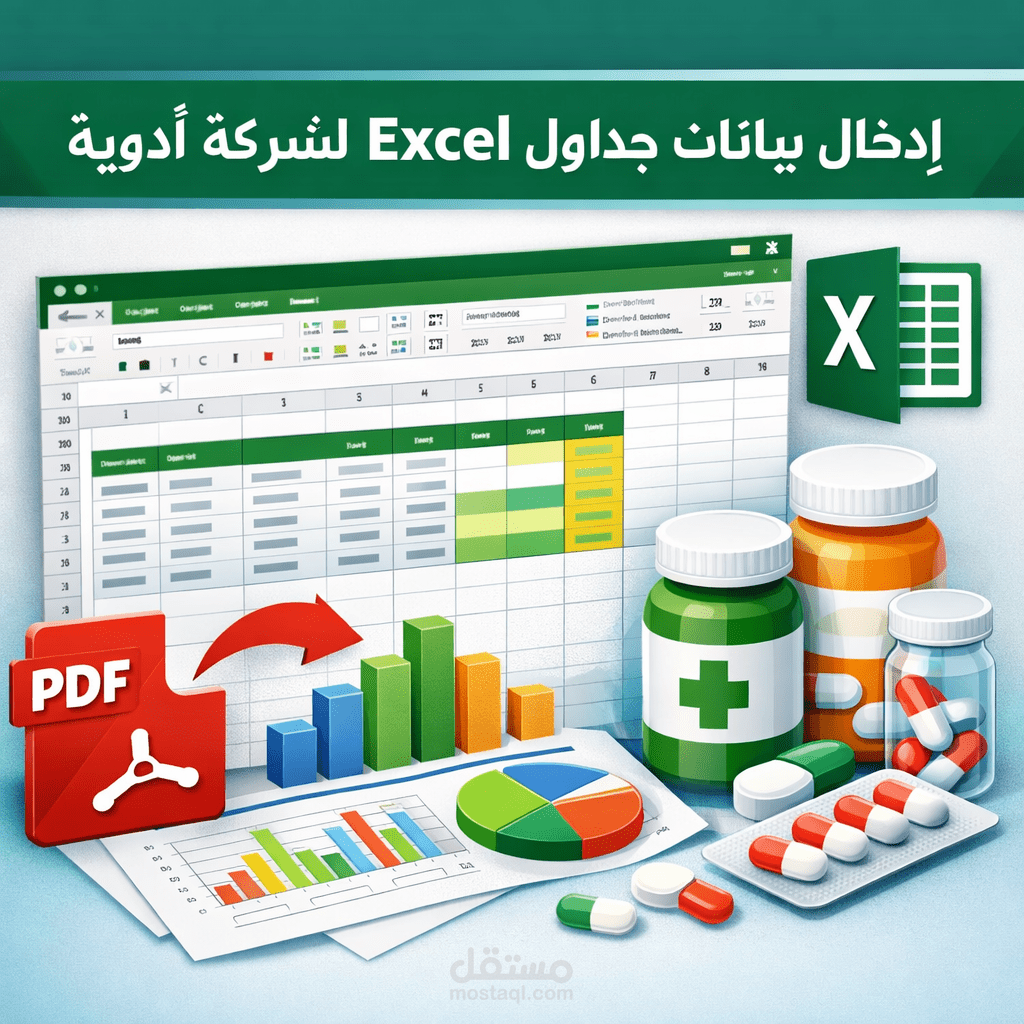 إدخال بيانات جداول Excel لشركة أدوية