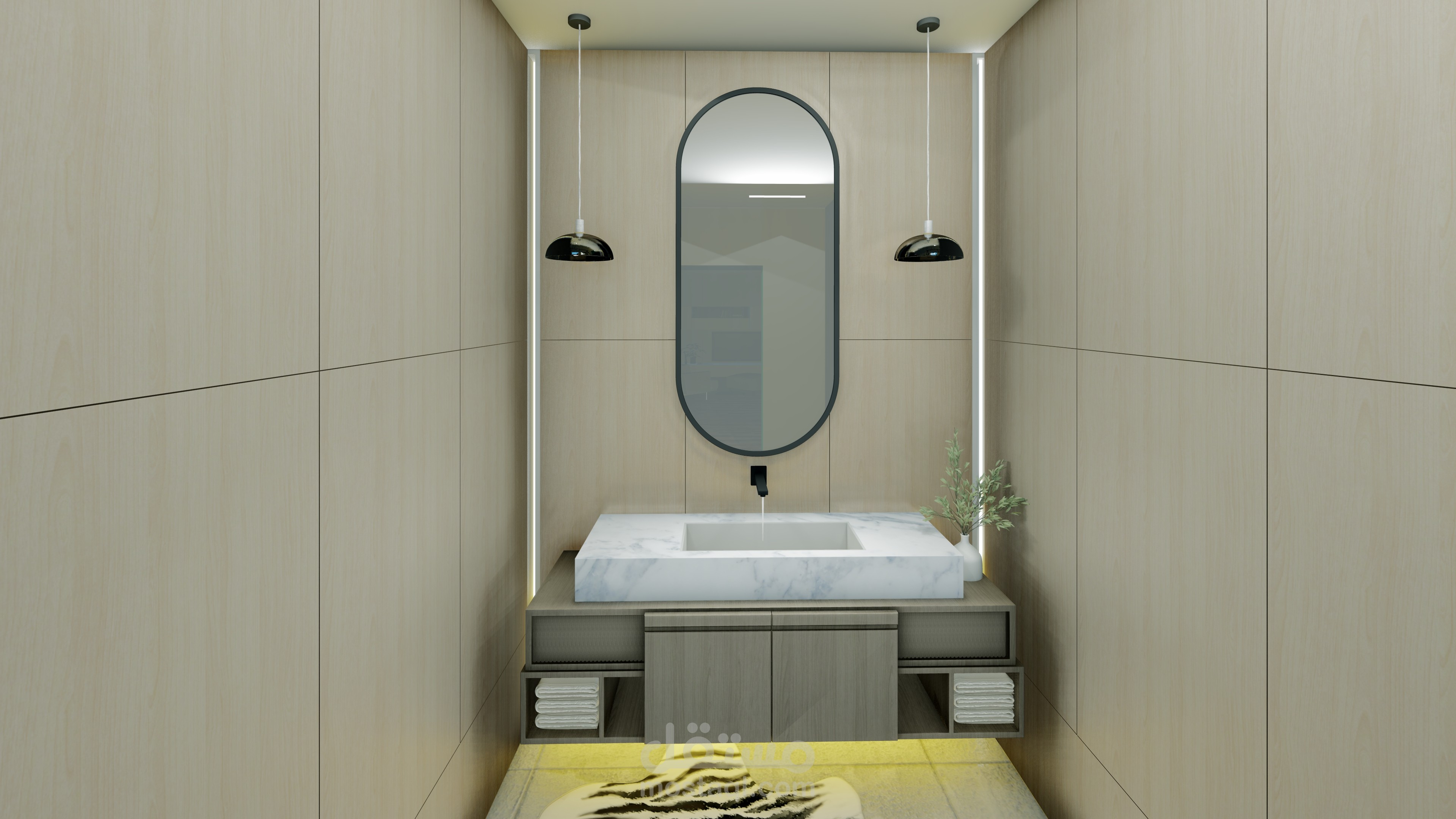 تصميم مغسلة مودرن Minimal لمساحة صغيرة