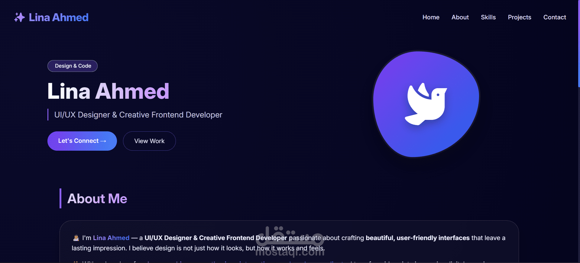تصميم وتطوير موقع بورتفوليو لمصممة UI/UX
