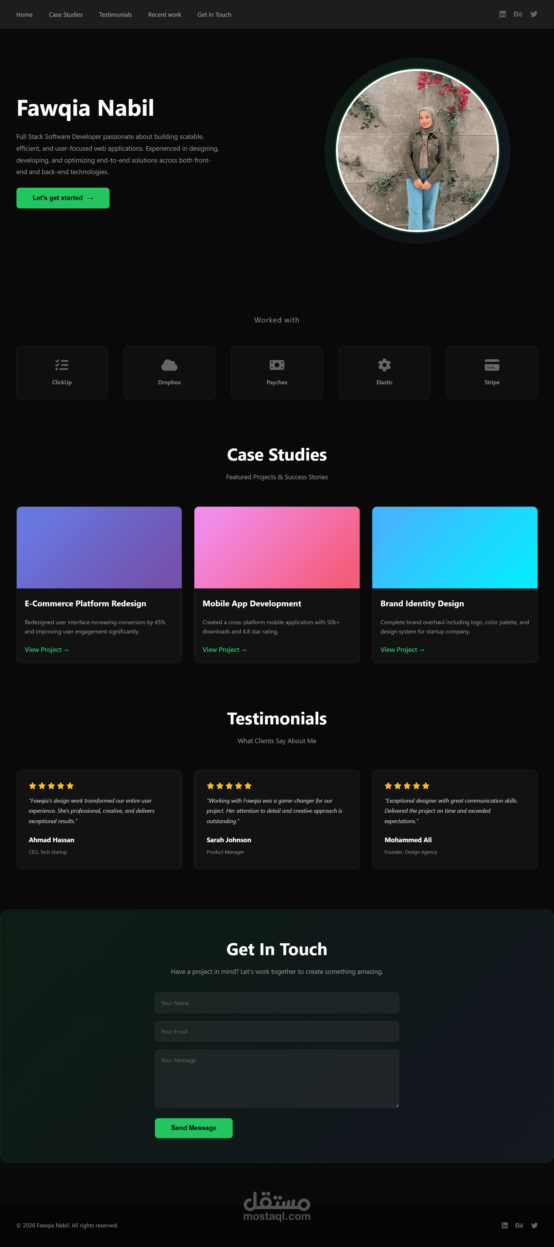 تصميم صفحة هبوط لموقع سابقة أعمال ( Portfolio Website)
