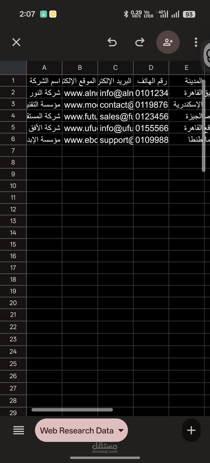 تنظيم وإدخال بيانات في Excel