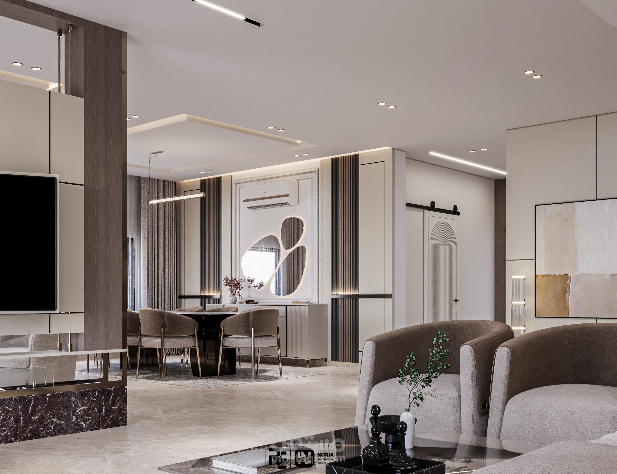 تصميم داخلي ريسيبشن فيلا في مدينتي ( Modern Luxury )