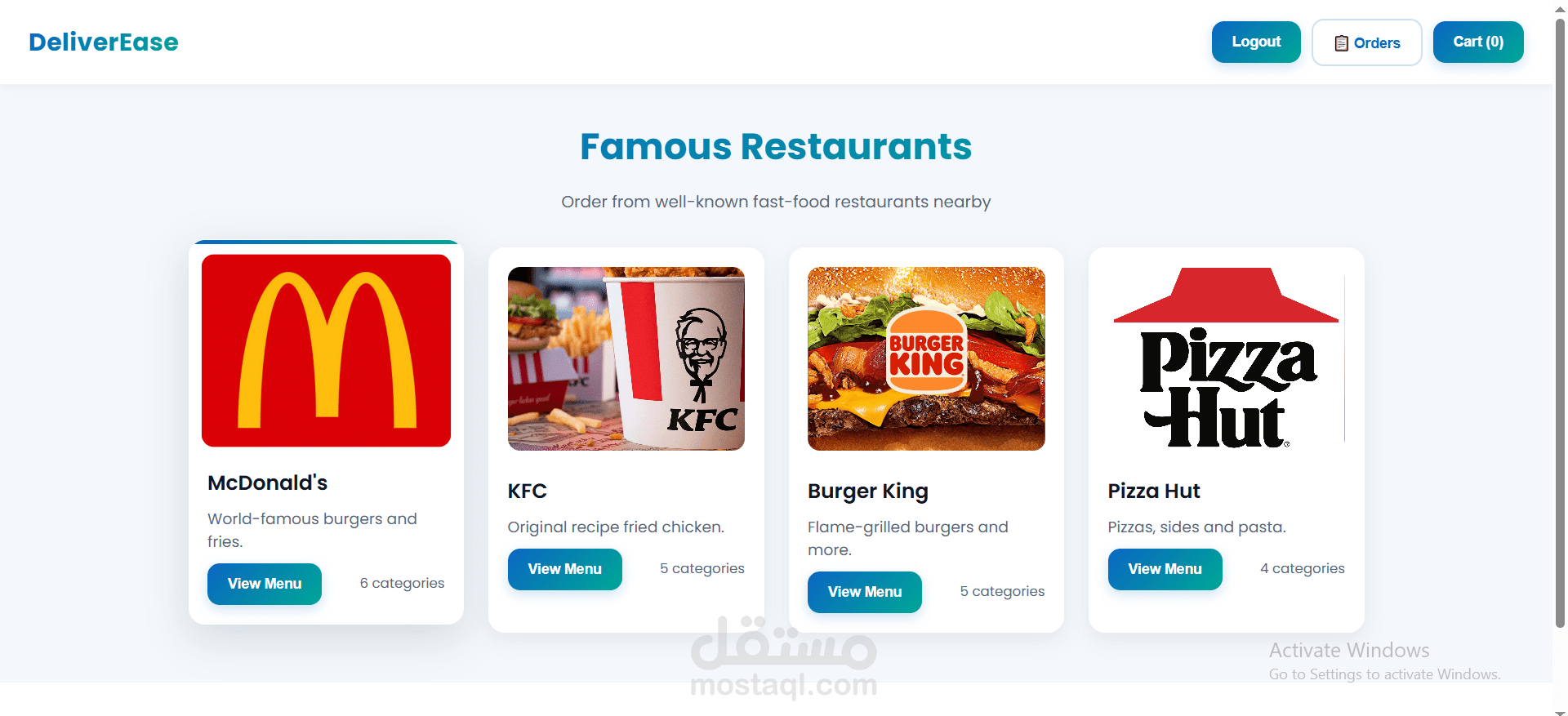 Deliverease Food delivery website