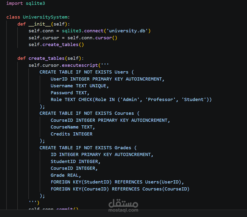 نظام إدارة جامعي متكامل بلغة Python مع نظام صلاحيات (Role-Based Access Control)