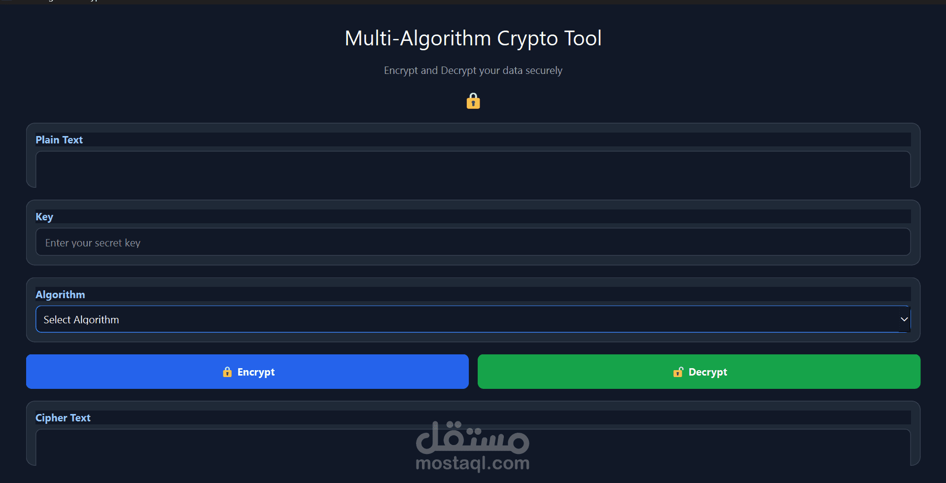 Multi-Algorithm Encryption & Decryption GUI Application