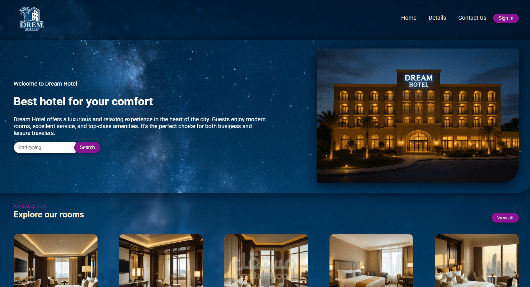 صفحة لفندق باستخدام HTML, CSS