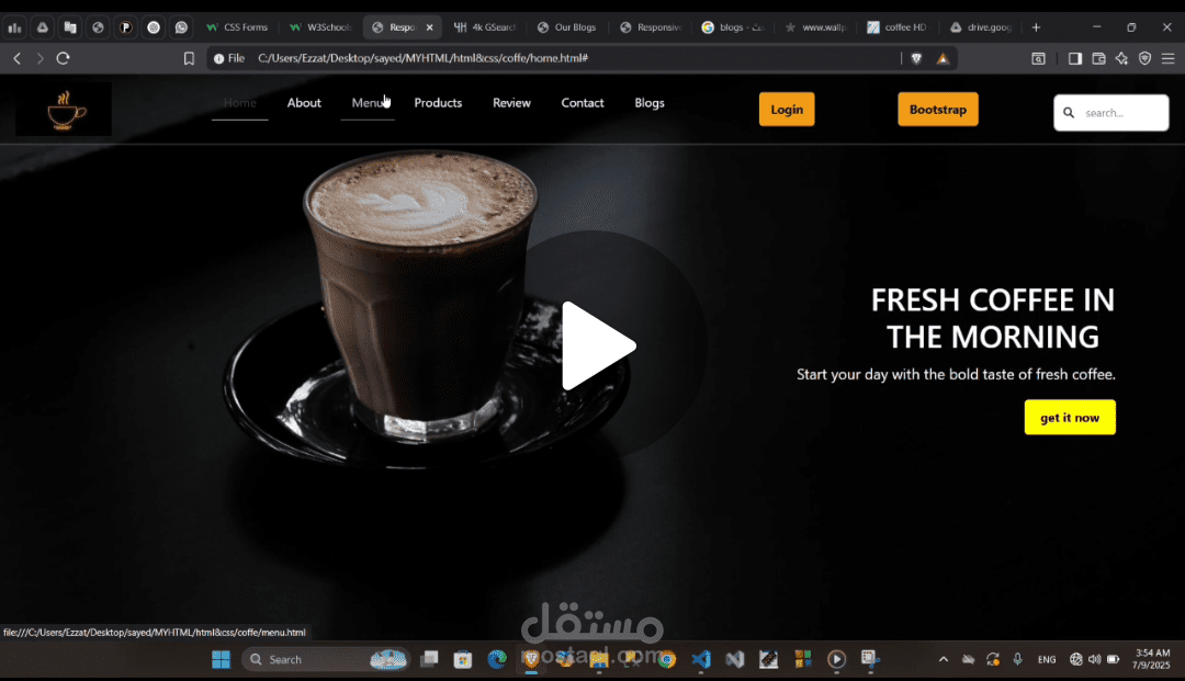 موقع ويب واجهات اماميه فقط بدون الباك إند عبارة هن coffee متكامل