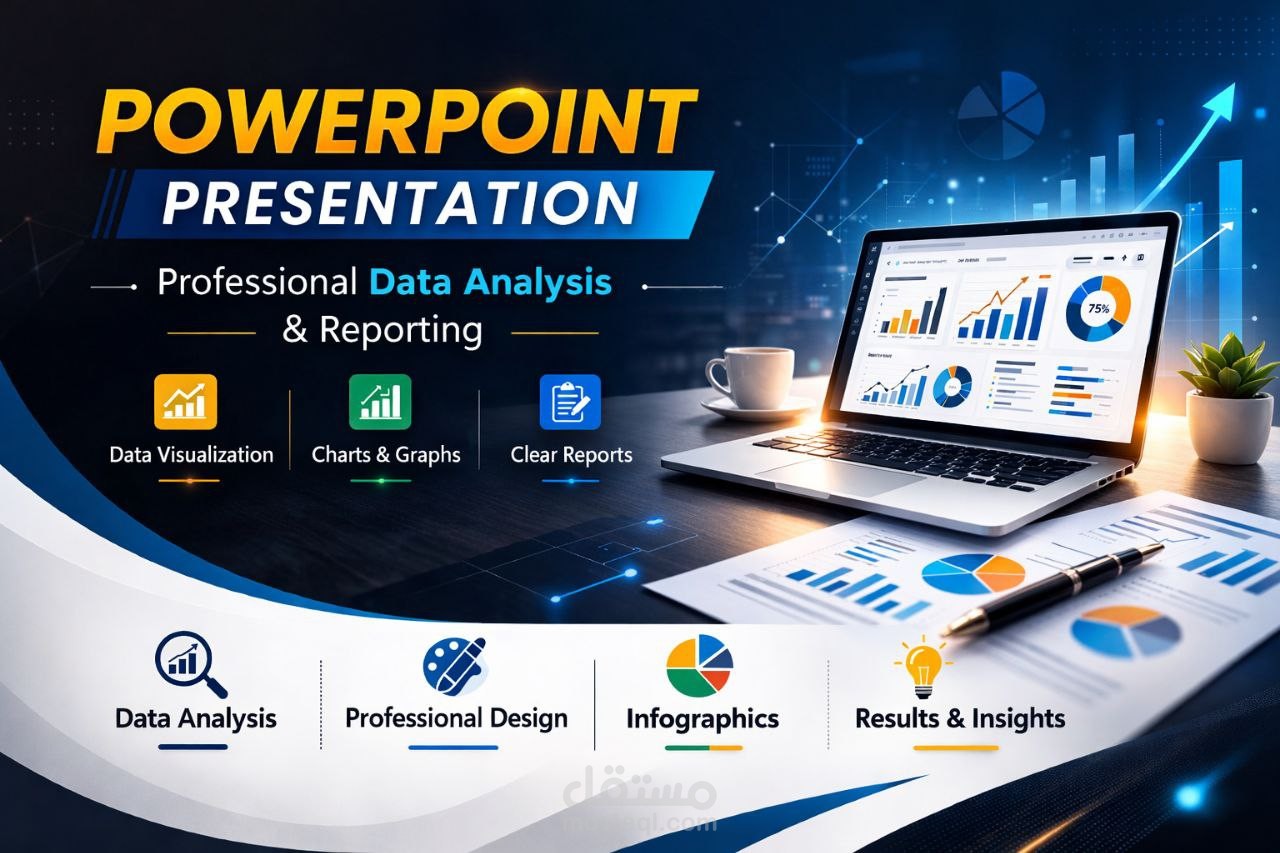 تصميم عرض تقديمي احترافي باستخدام PowerPoint لعرض البيانات والنتائج