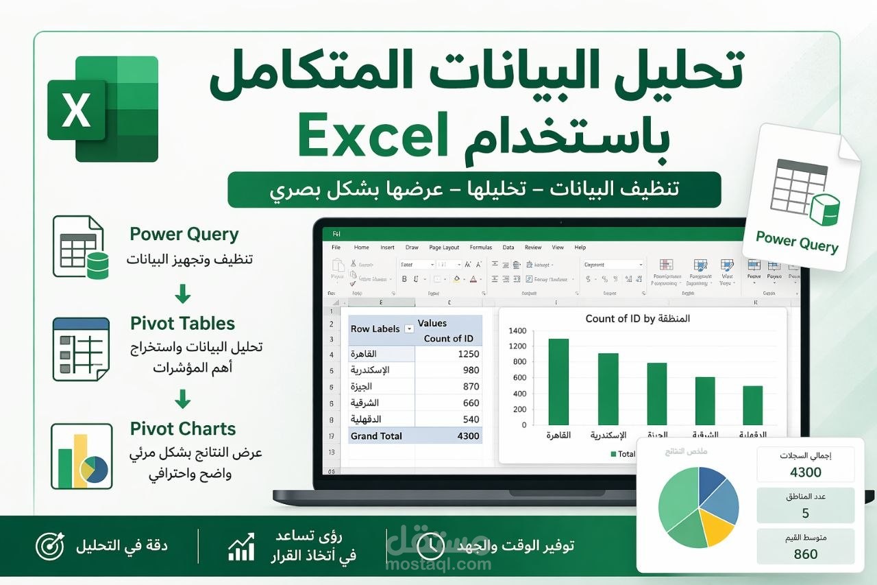 تحليل بيانات متكامل باستخدام Excel (Power Query – Pivot Charts)
