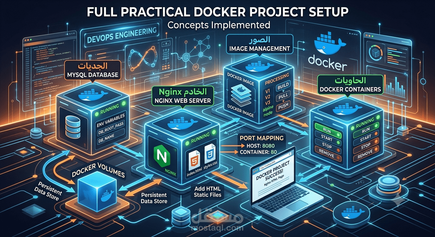 مشروع عملي Docker – إدارة الحاويات والصور وقواعد البيانات و Nginx