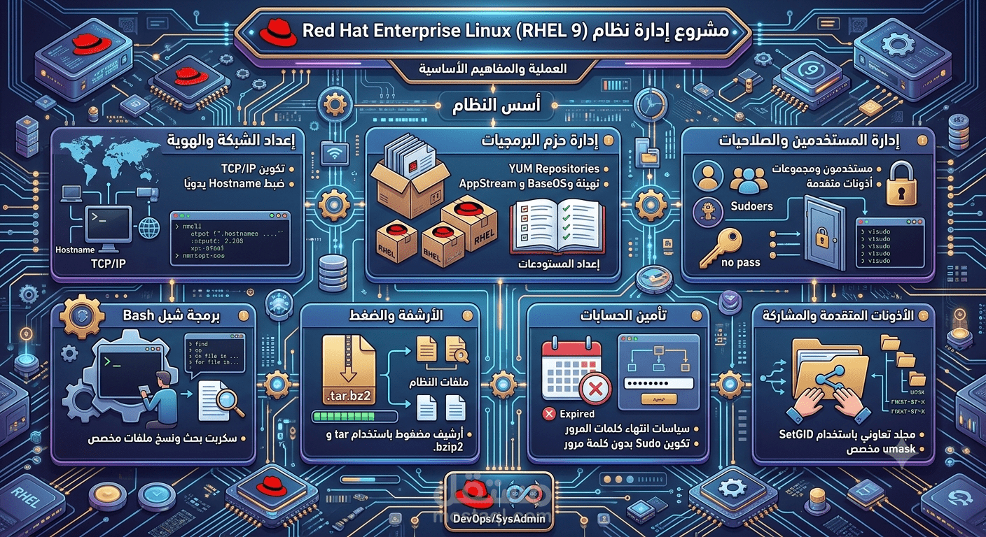 تطبيق عملي متقدم على إدارة أنظمة Red Hat Enterprise Linux