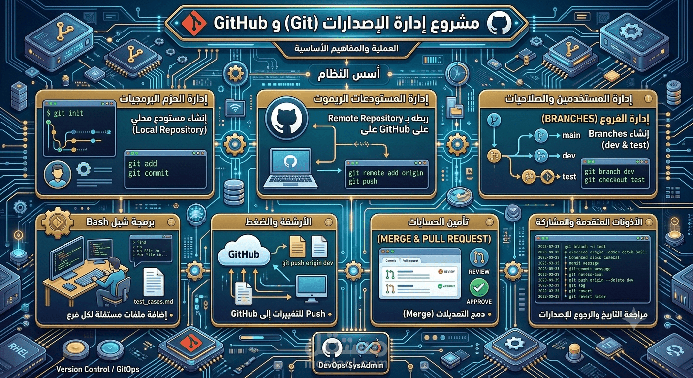 تطبيق عملي لاستراتيجيات إدارة الفروع (Git Branching) والمستودعات المحلية والبعيدة