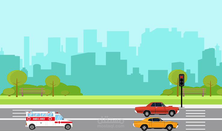 تصميم موشن جرافيك لمشهد مرور وسيارة إسعاف