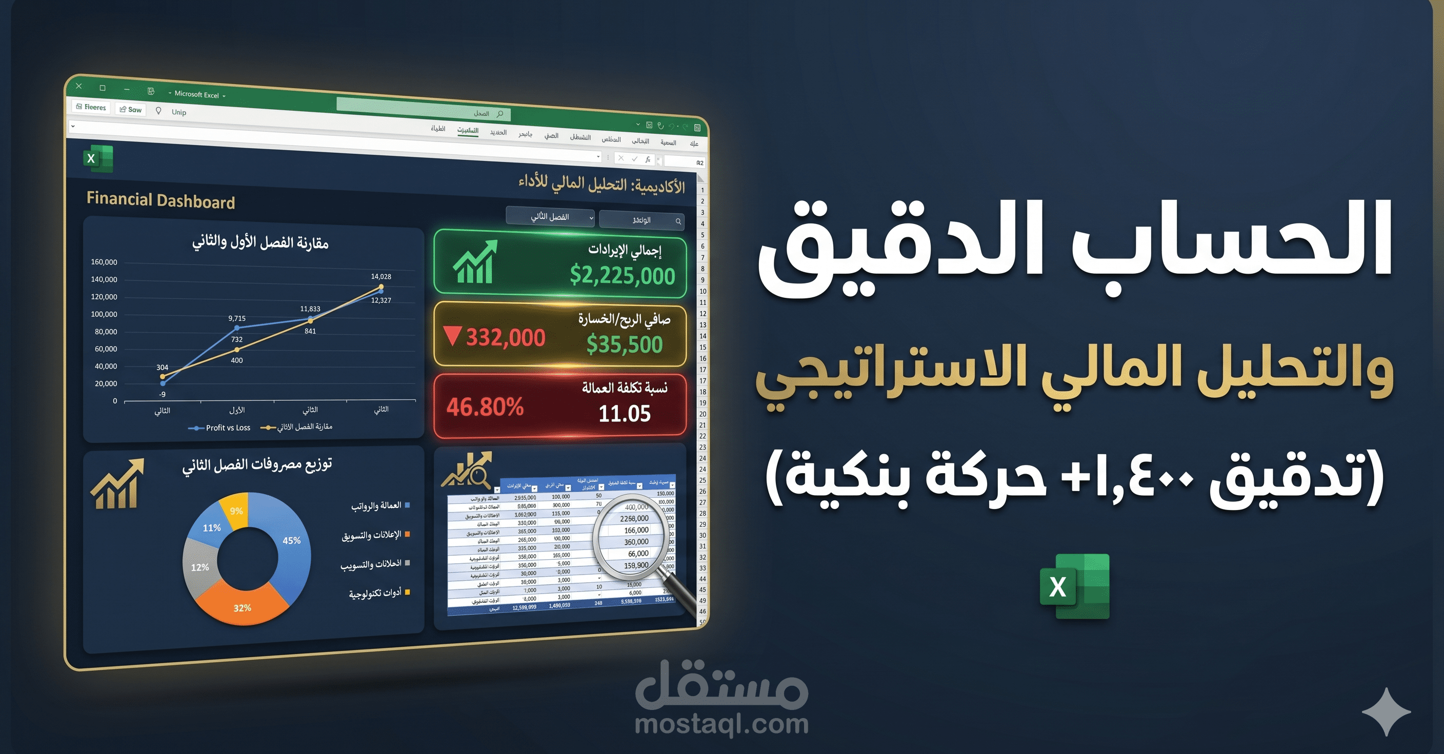 تدقيق وحساب الإيرادات وتحليل الأداء المالي الشامل لأكاديمية تعليمية (1,400+ حركة بنكية)