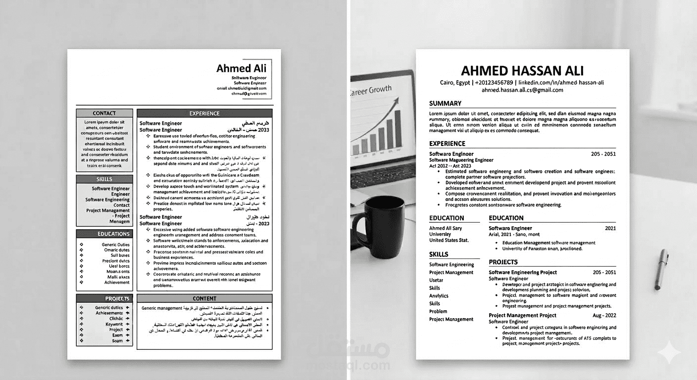 تصميم سيرة ذاتية احترافية ومنظمة متوافقة مع انظمة ATS