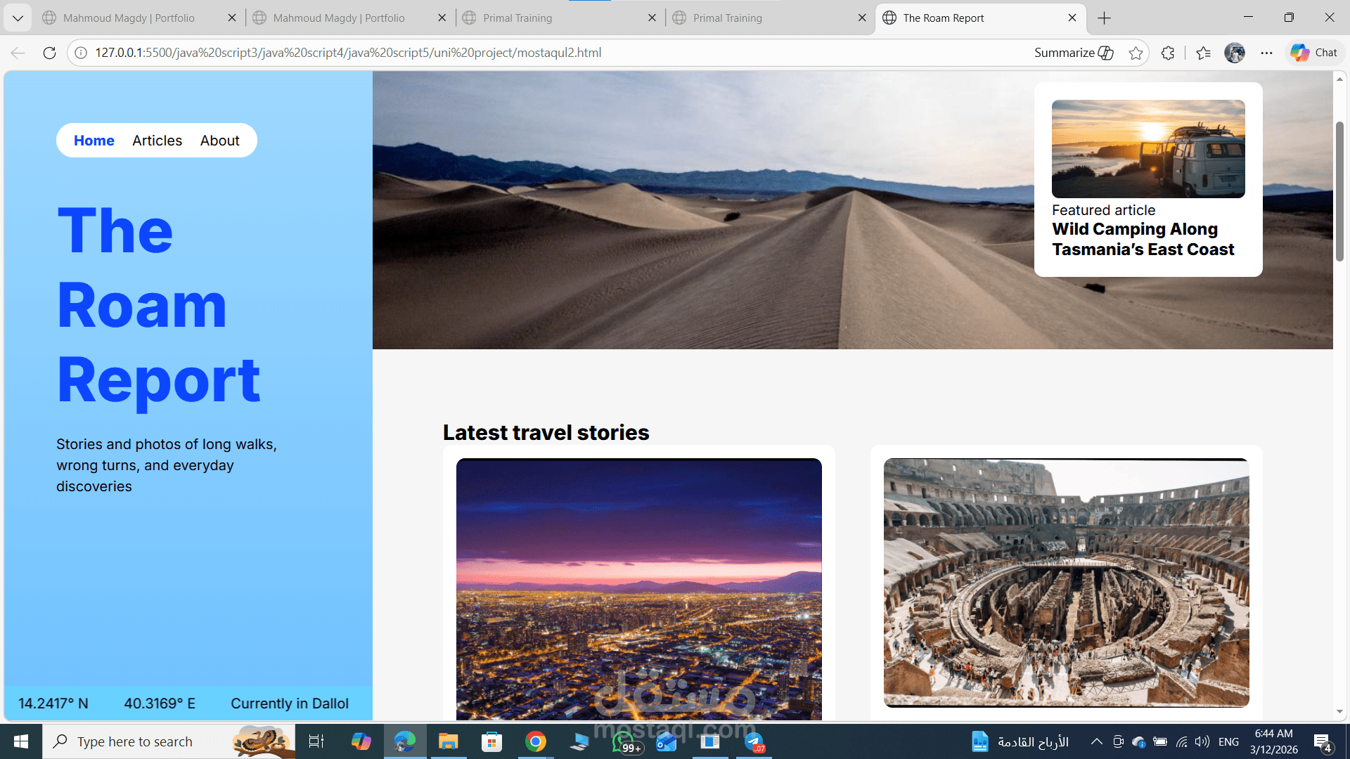 Travel Blog Website UI Design
