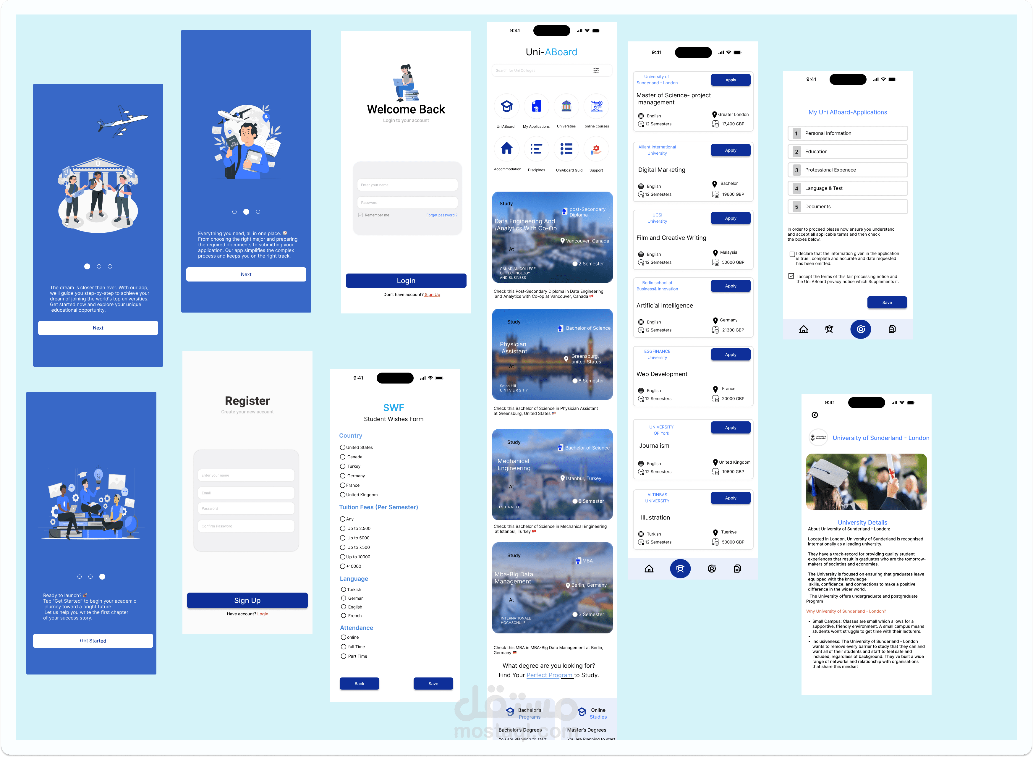 تصميم واجهة مستخدم (UI/UX) لمنصة Uni-Aboard للقبولات الجامعية والدراسة بالخارج