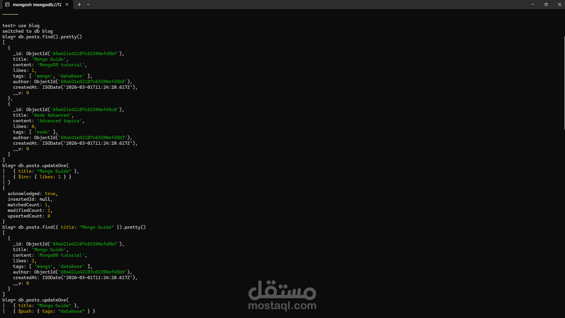 نظام إدارة قواعد البيانات بـ MongoDB مع Node.js وعمليات CRUD كاملة