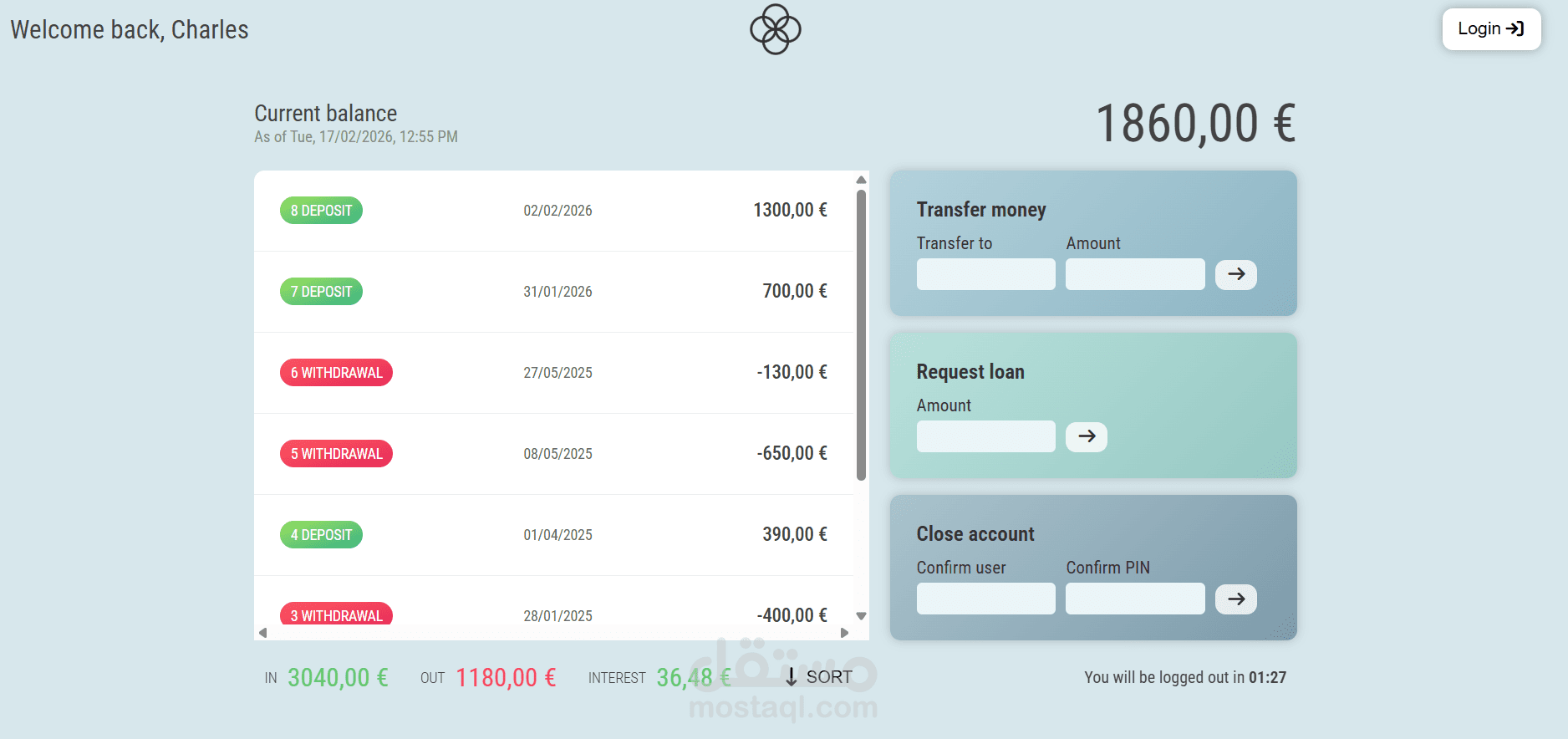 Bankist App – تطبيق بنكي تفاعلي بواجهة مستخدم حديثة