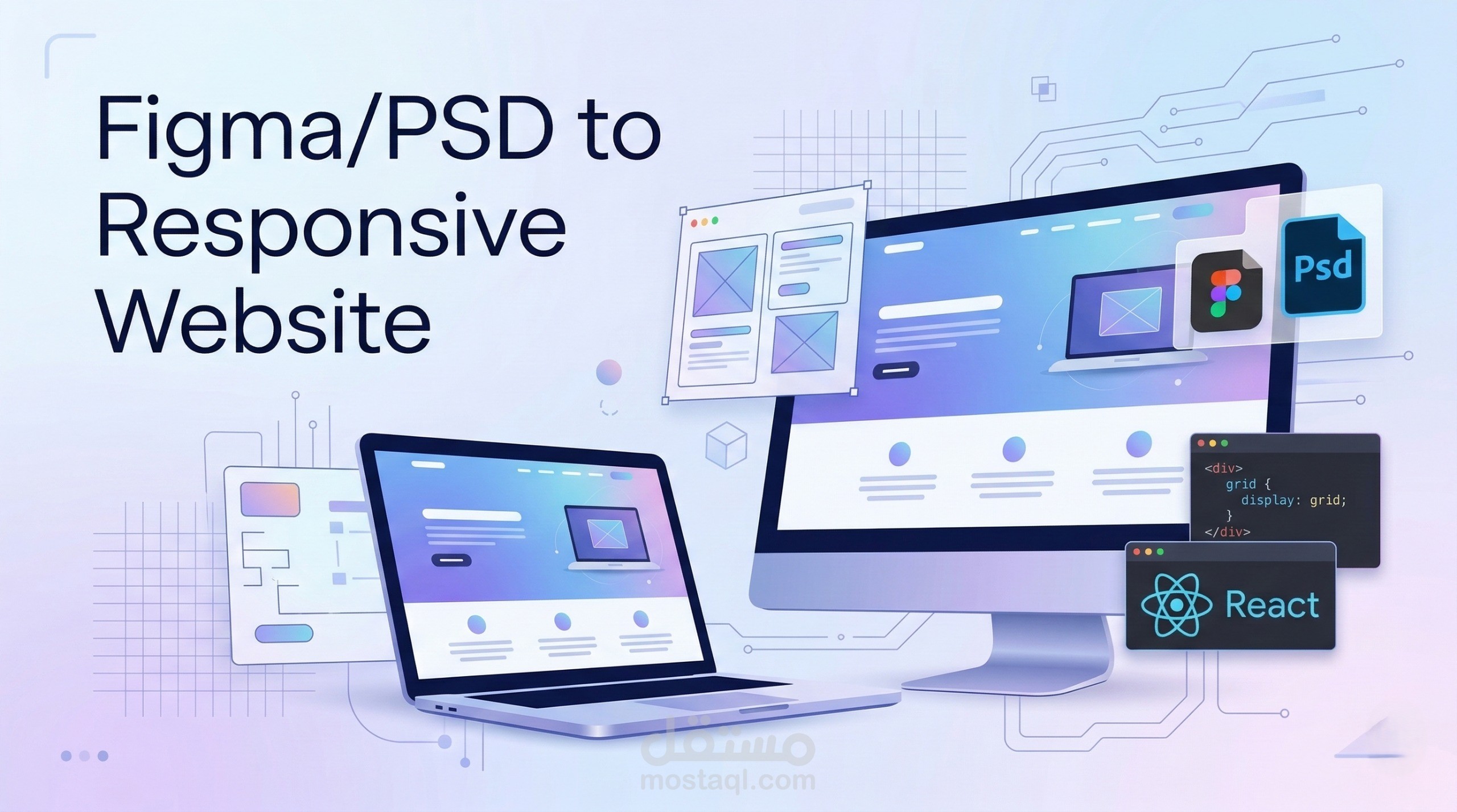 تحويل تصميم Figma أو PSD إلى موقع متجاوب باستخدام HTML و CSS و React