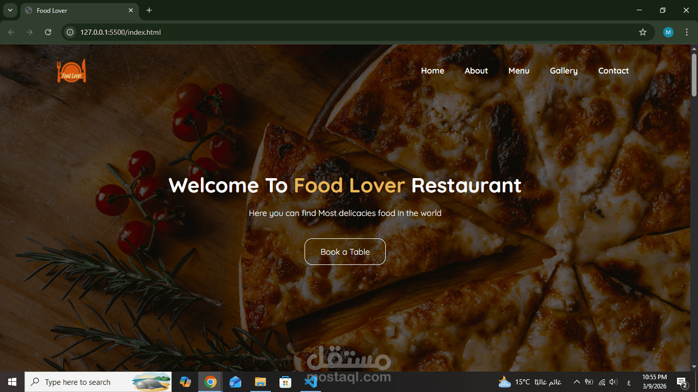 واجهة موقع مطعم حديثة وعصرية - Food Lover Project
