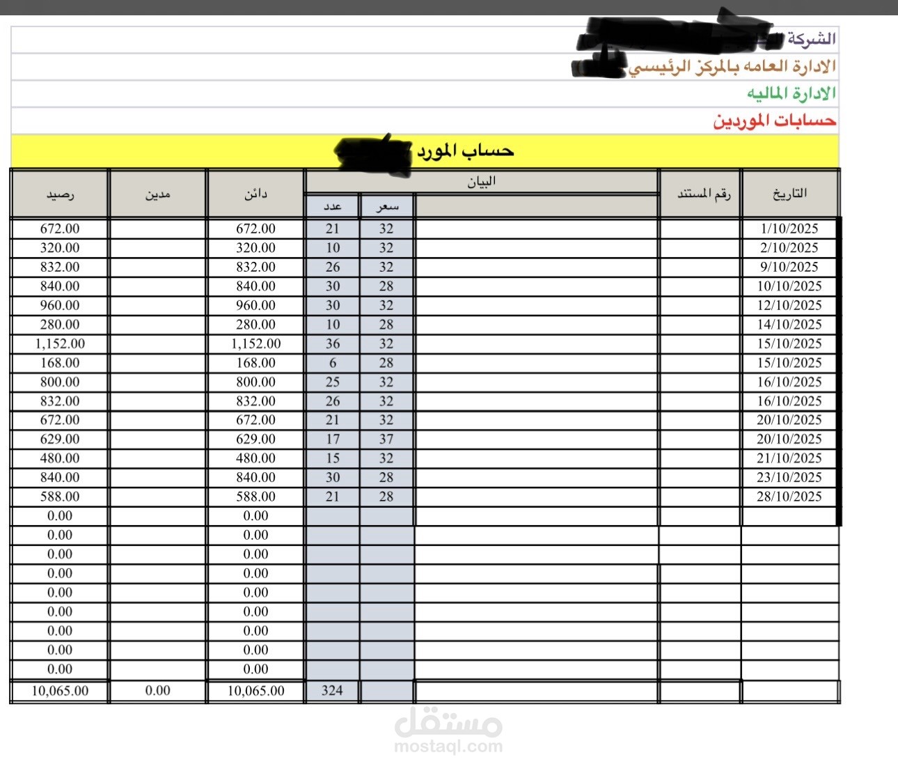 كشف حساب لمورد