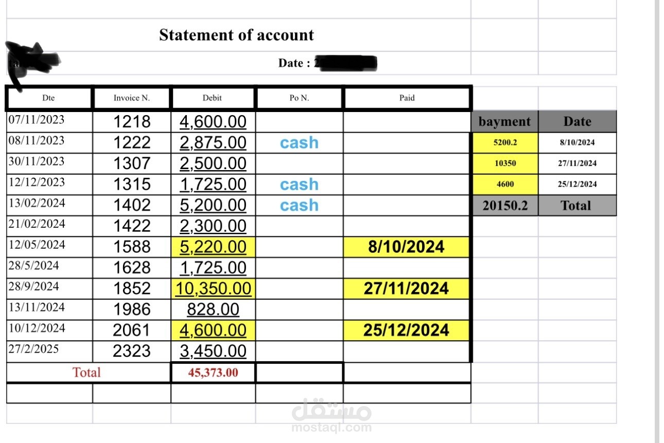 كشف حساب عميل