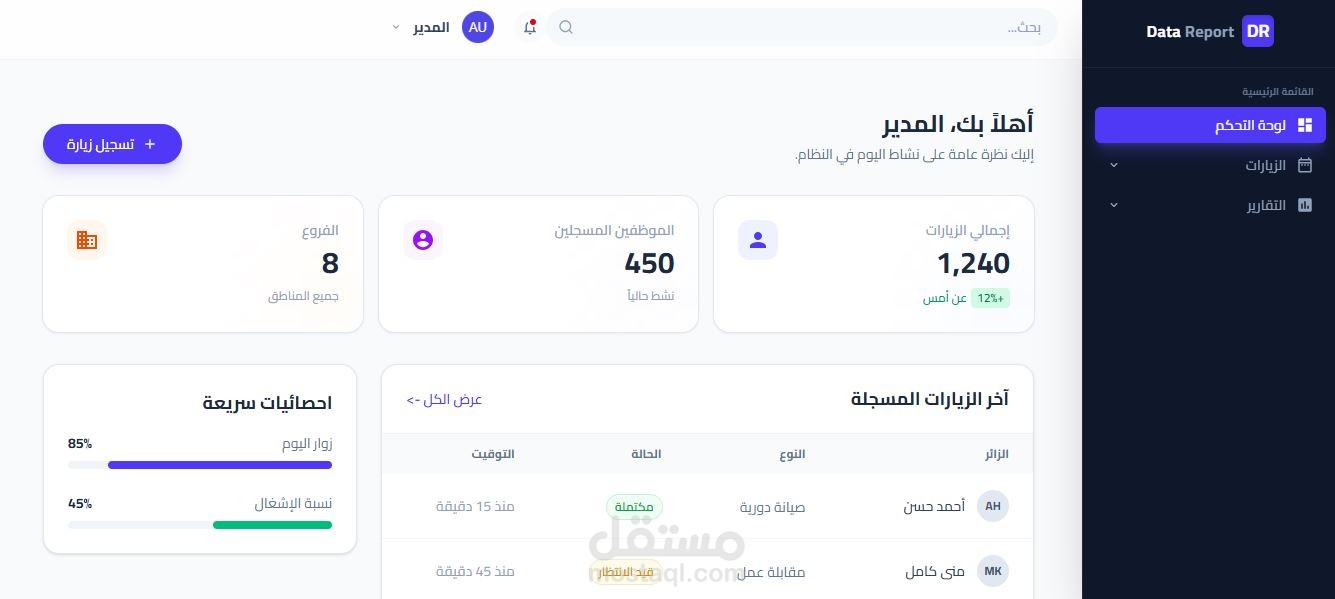 نظام متكامل لإدارة الموظفين والفروع وتقارير الزيارات (Laravel)