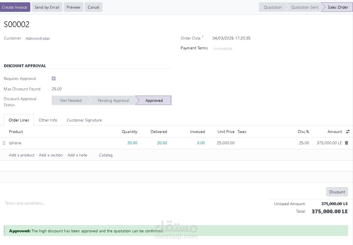 تطوير موديول Odoo لاعتماد الخصومات المرتفعة في أوامر البيع