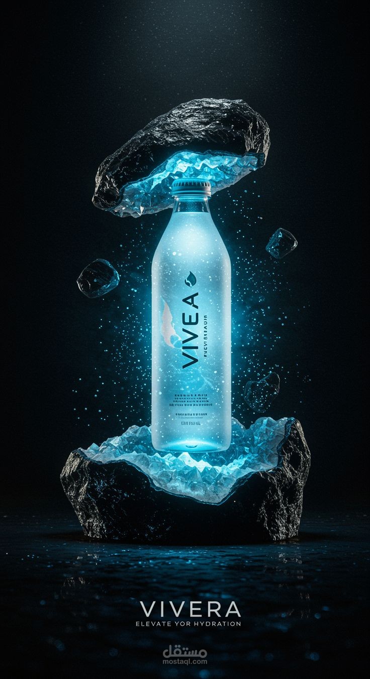 vivera water bottle in glowing crystal shell