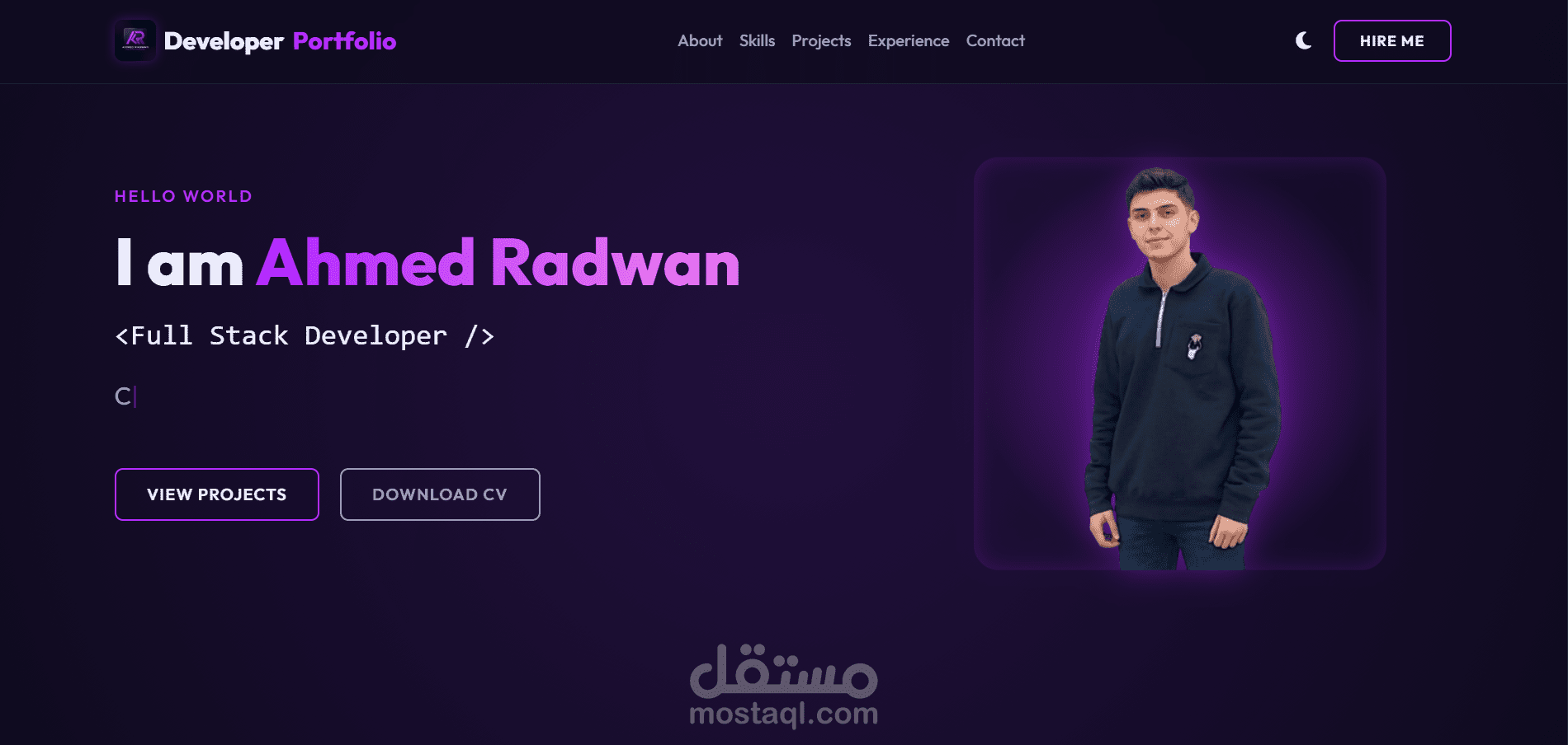 تطوير بورتفوليو احترافي (Dark/Light Mode) بتصميم عصري واستجابة كاملة