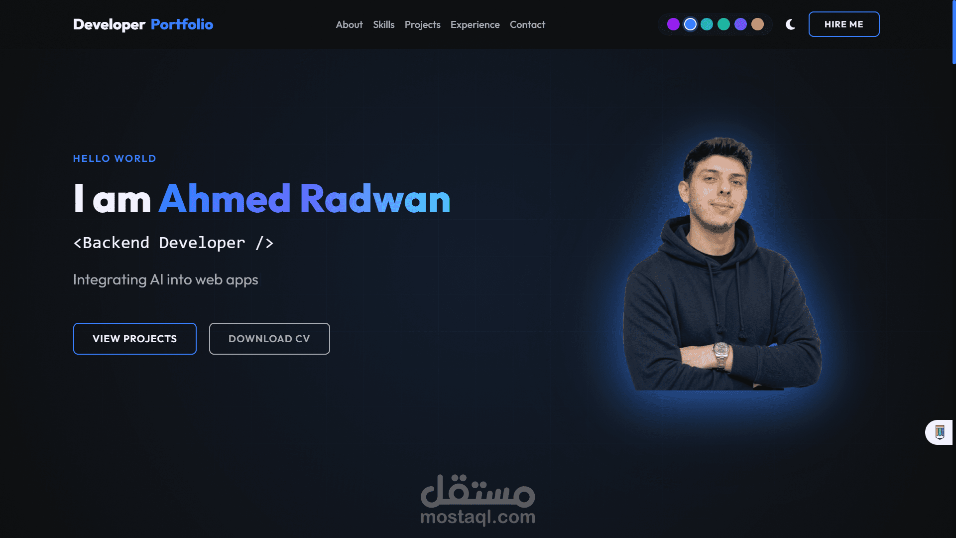تطوير بورتفوليو احترافي (Dark/Light Mode) بتصميم عصري واستجابة كاملة