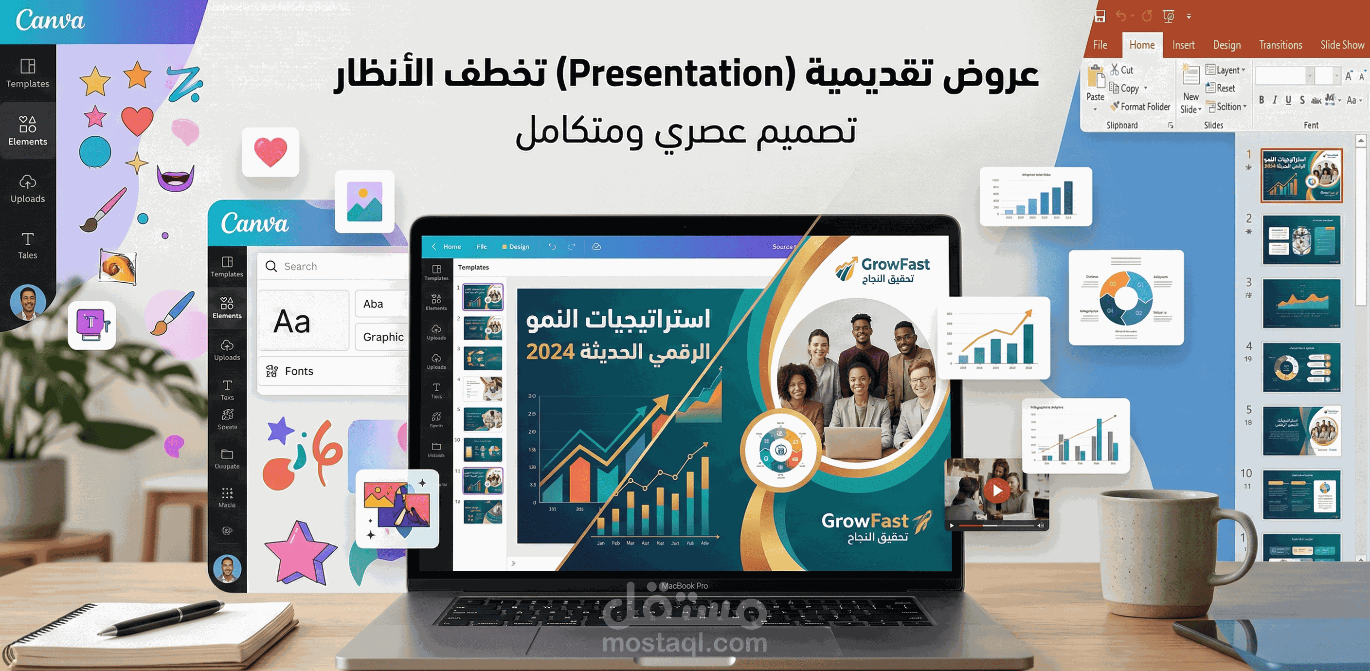 تصميم عروض تقديمية احترافية بإستخدام PowerPoint أو Canva
