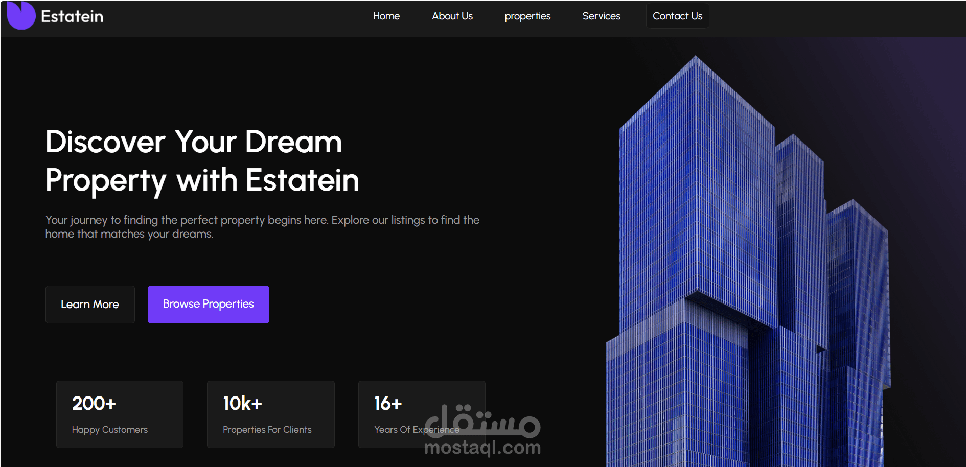 تصميم واجهة موقع عقارات احترافي ومتجاوب باستخدام HTML, CSS, JavaScript وFigma