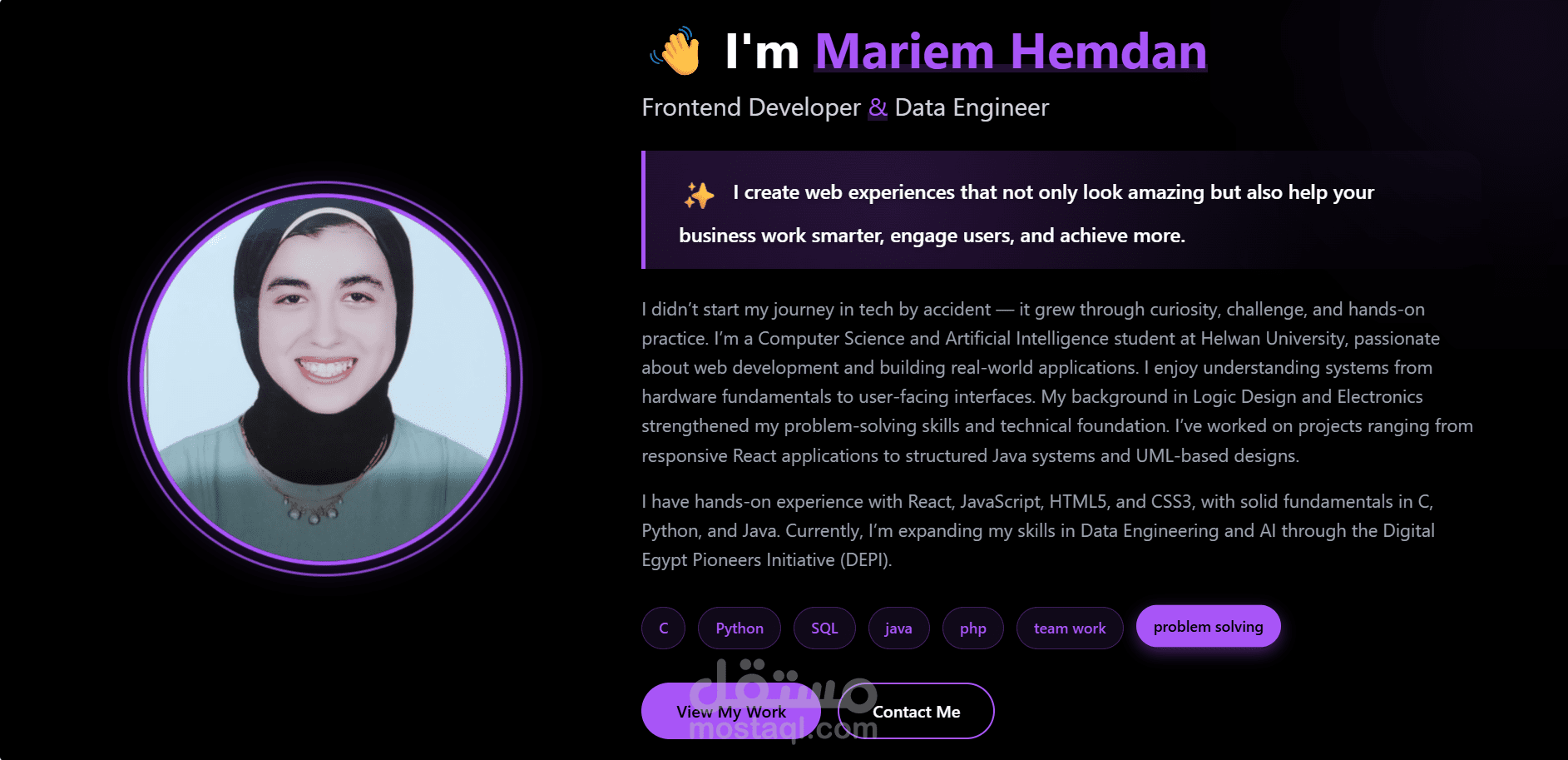 موقع شخصي متجاوب لعرض الأعمال ( Portfolio website)