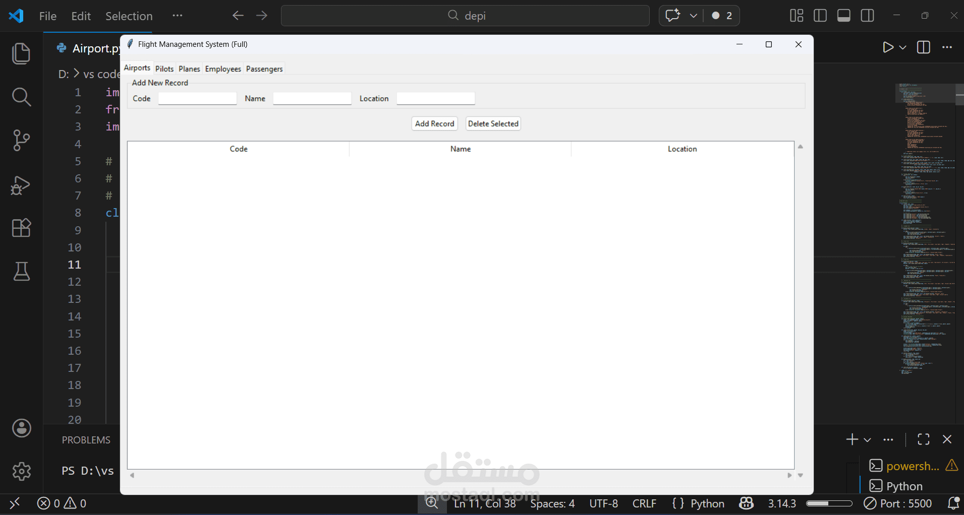 قاعدة بيانات لمطار Airport
