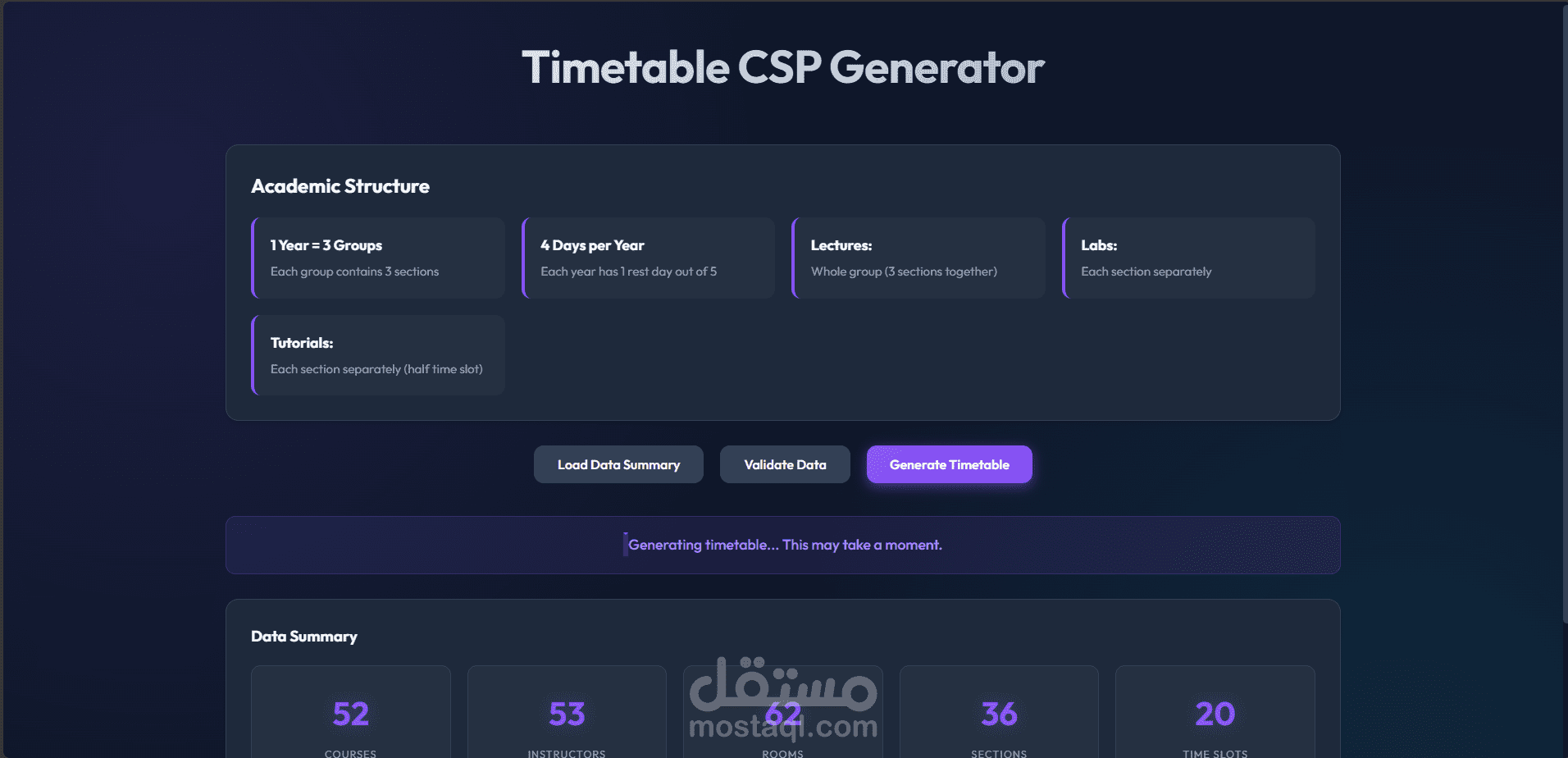 مشروع جدولة المحاضرات الجامعية (University Timetabling using CSP)