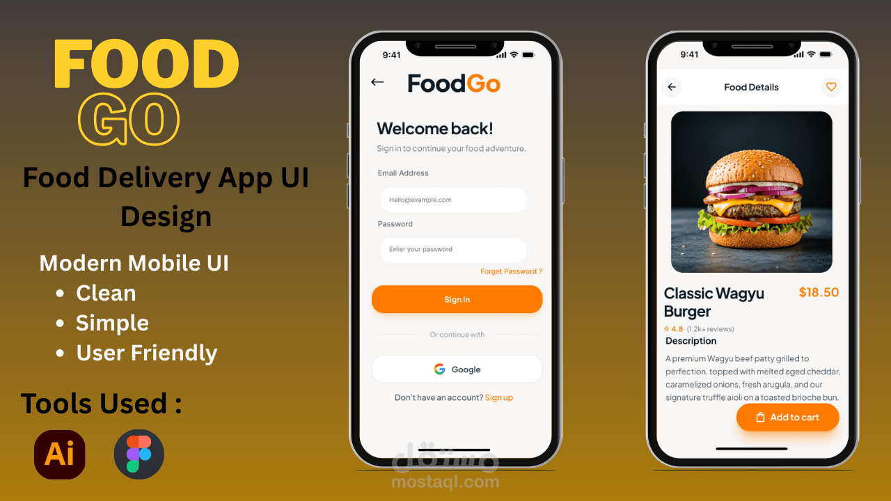 تصميم واجهة تطبيق توصيل الطعام FoodGO ( Food Delivery App UI\UX )