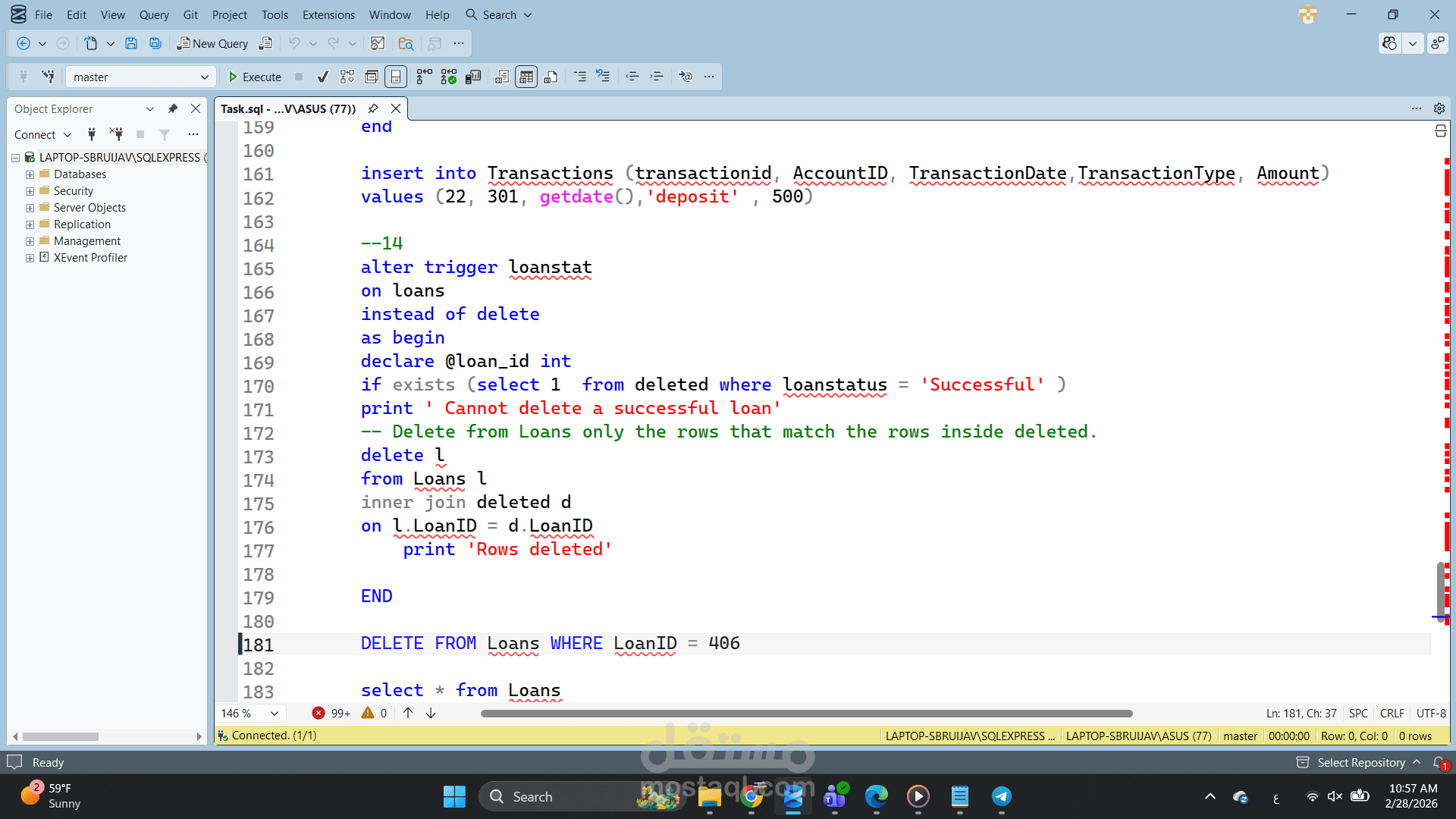 نظام إدارة بنك باستخدام Microsoft SQL Server