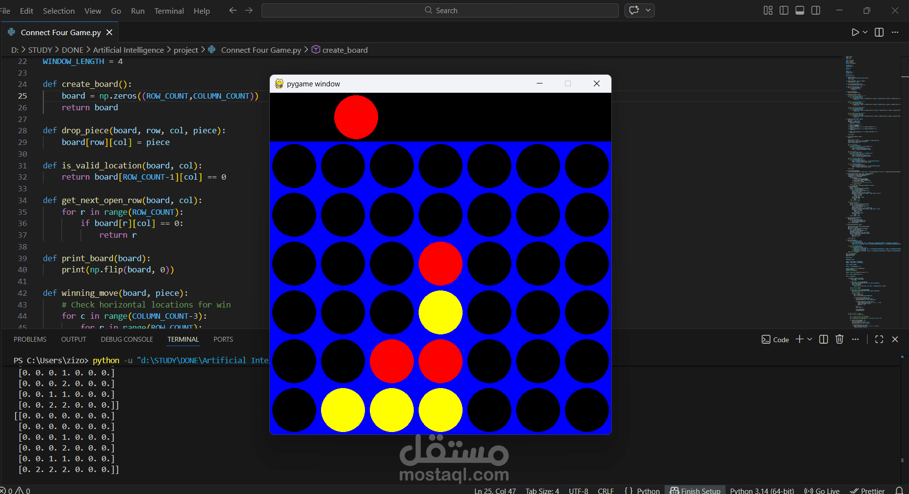 connect-4 game with AI Agent