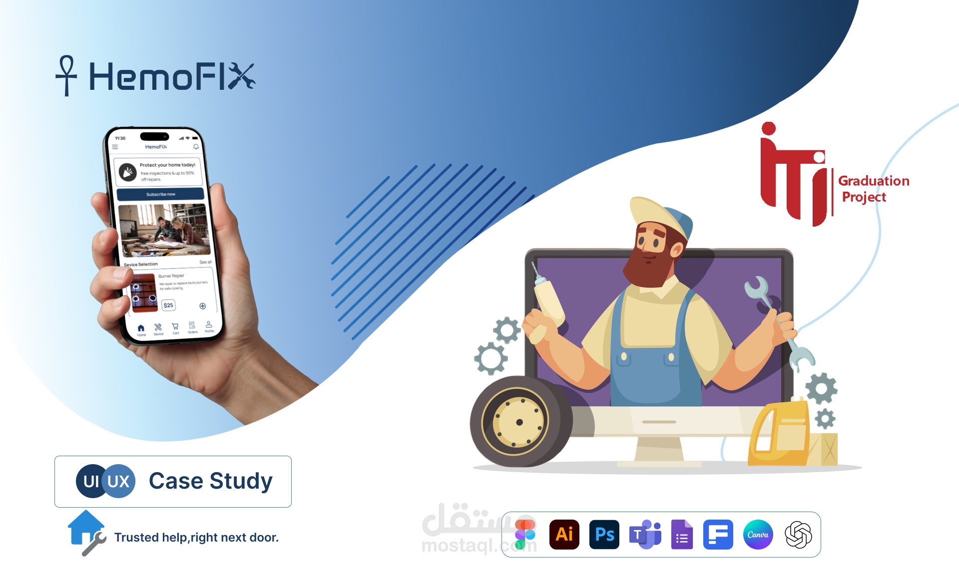 تصميم تطبيق HemoFIX لخدمات الصيانة المنـزلية والفنيين – تجربة مستخدم UI/UX متكاملة