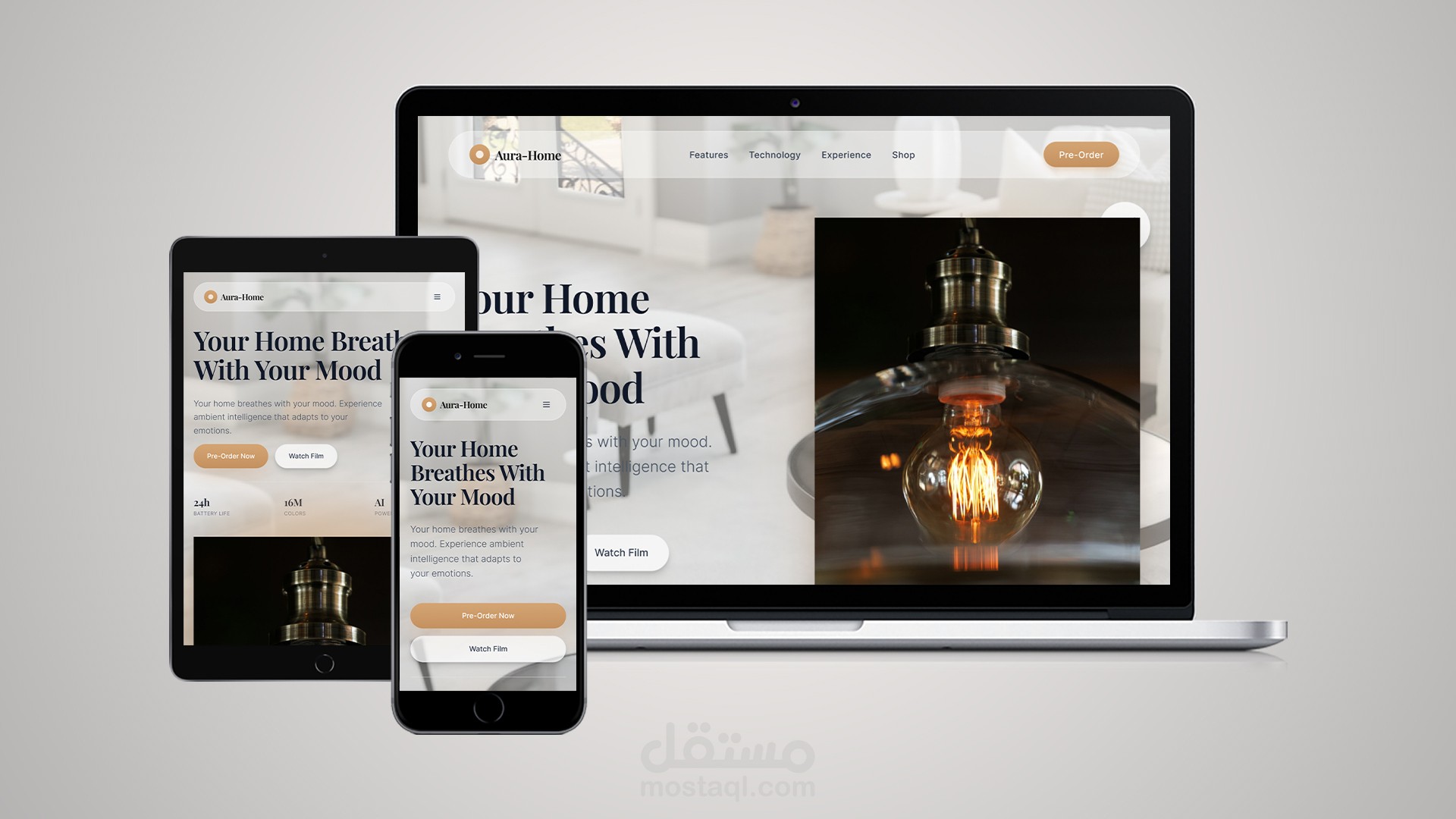 تصميم Landing Page لنظام سمارت هوم (Aura-Home)