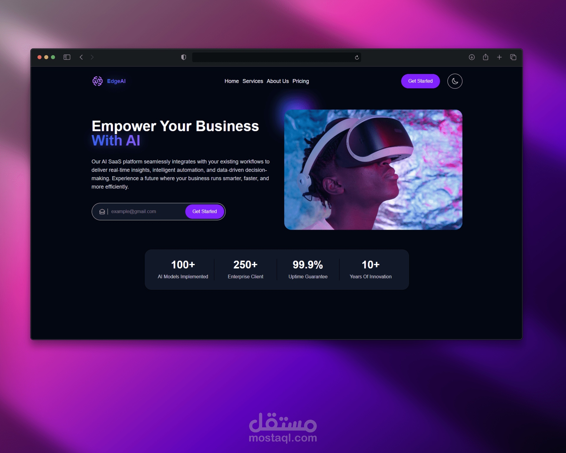 صفحة هبوط حديثة مع حركات تفاعلية