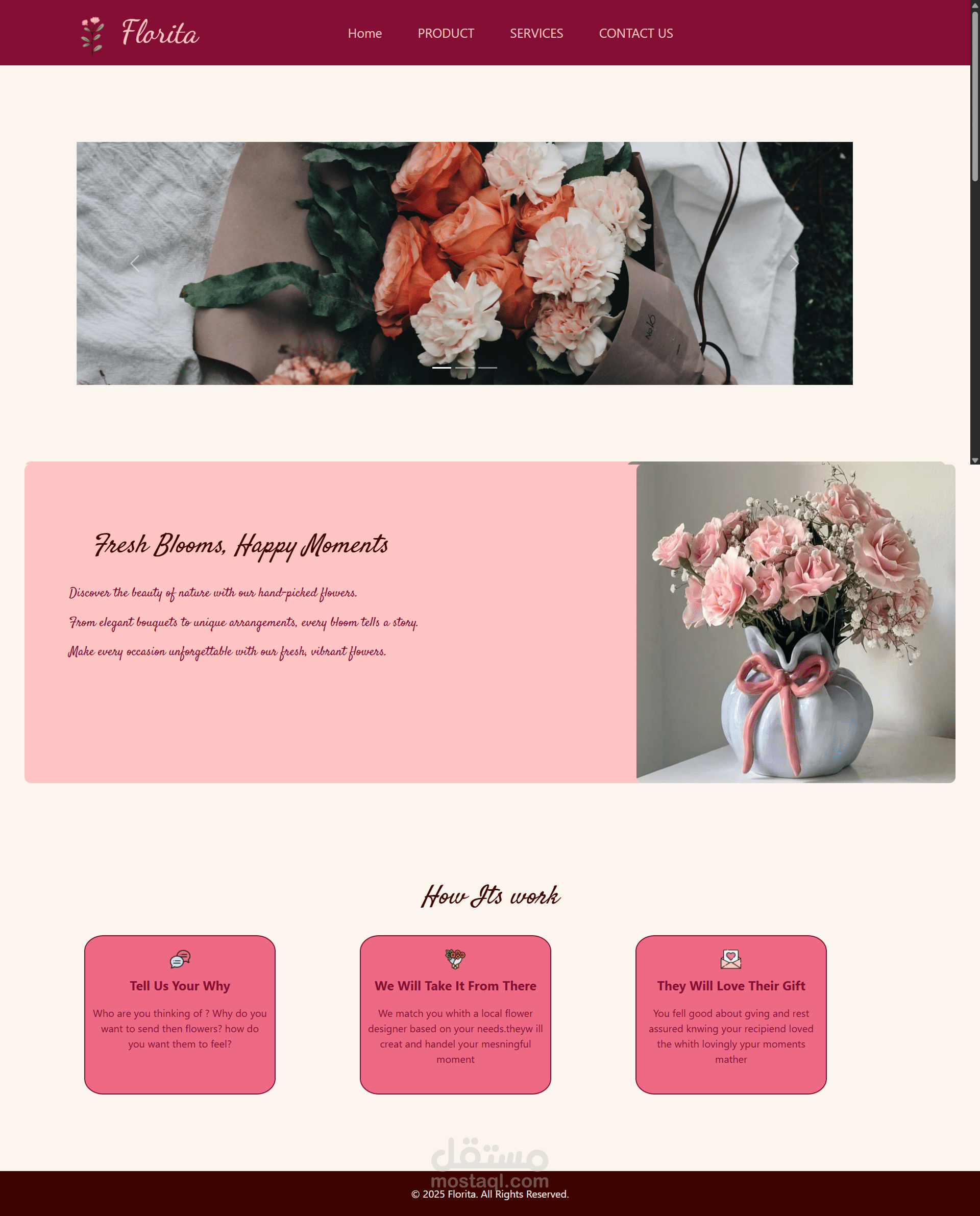 تصميم وتطوير واجهة متجر "Florita" لبيع وتنسيق الزهور