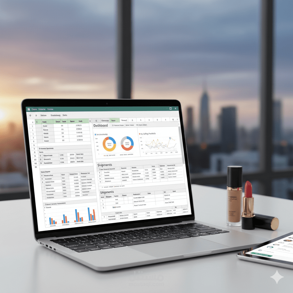 تصميم نظام إدارة مبيعات وشحن متكامل (Excel) لقطاع التجميل