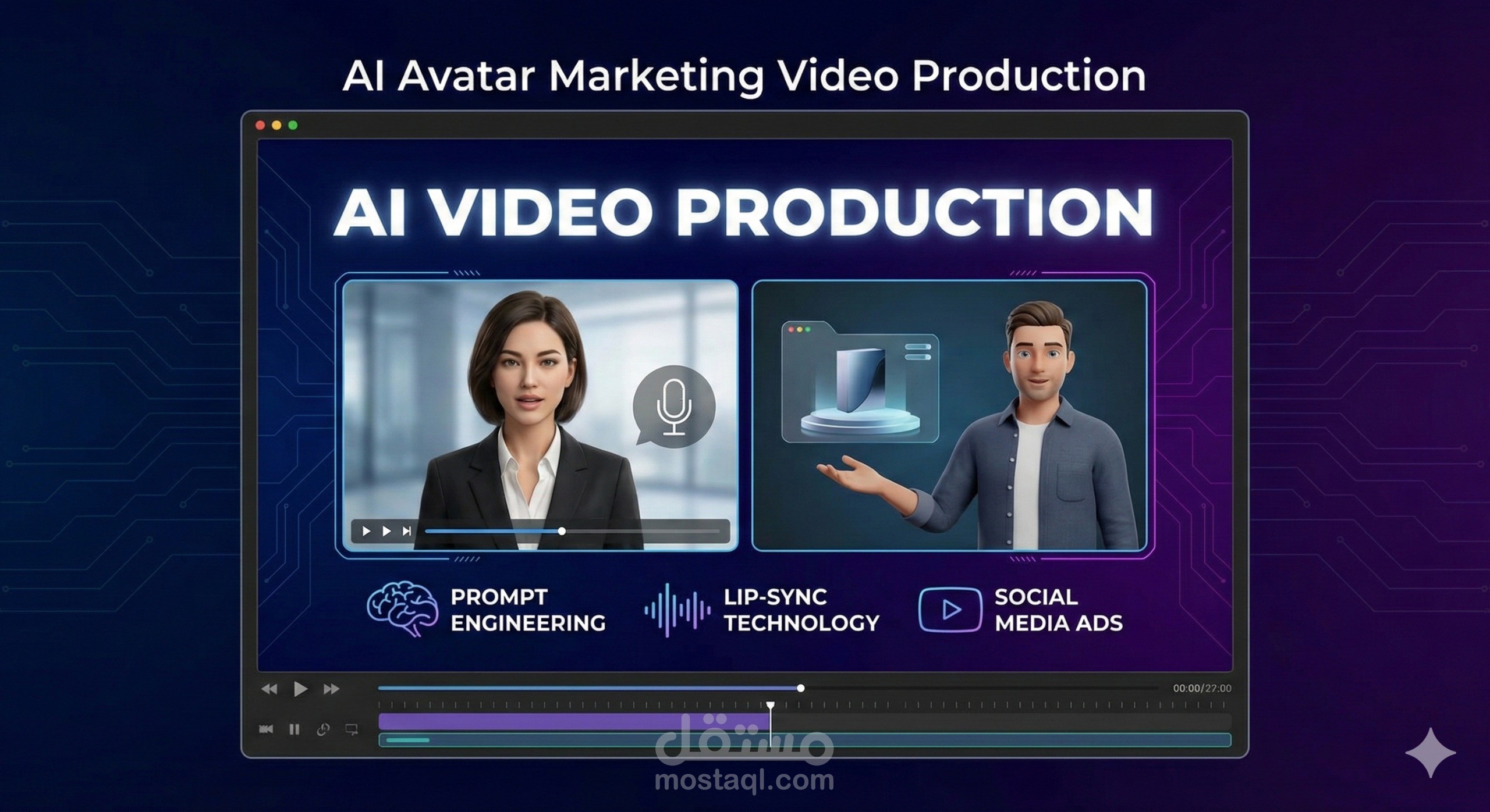 إنتاج إعلانات وفيديوهات تسويقية احترافية بتقنية الذكاء الاصطناعي (AI Avatars)