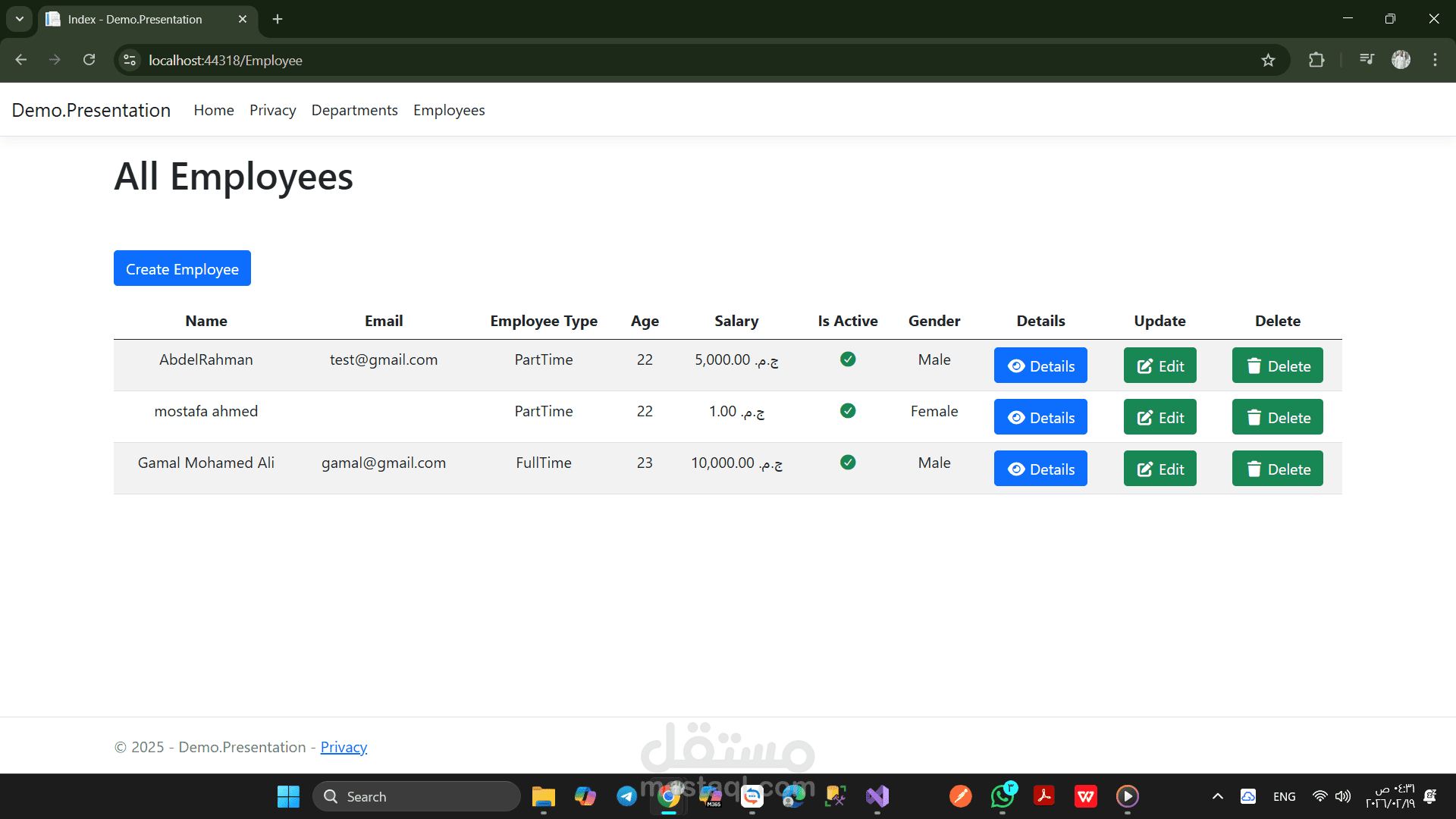 Dashboard for managing employees in company