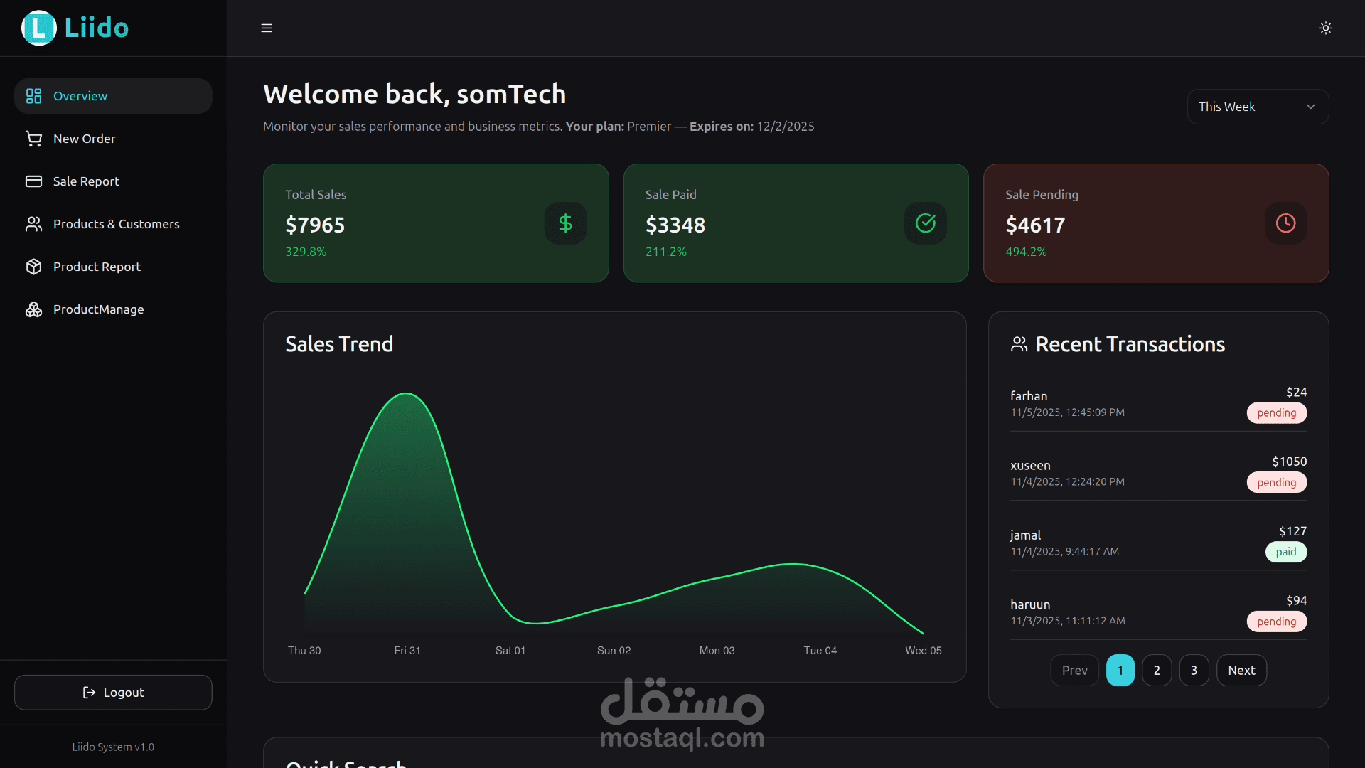 نظام "Liido Store" المتكامل لإدارة المتاجر والعمليات التجارية[Dashboard]