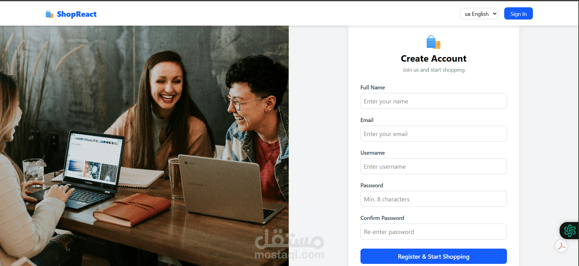 متجر إلكتروني متكامل باستخدام React.js